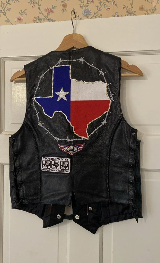 Vintage Texas Women’s Biker Club Leather Jacket Vest With Patches & Pins Harley