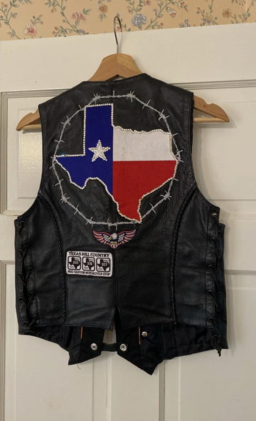 Vintage Texas Women’s Biker Club Leather Jacket Vest With Patches & Pins Harley
