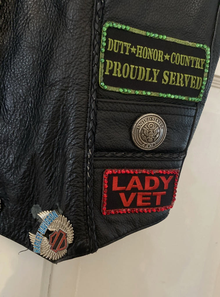 Vintage Texas Women’s Biker Club Leather Jacket Vest With Patches & Pins Harley