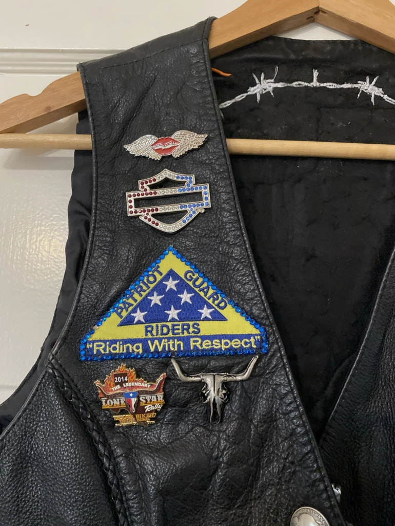 Vintage Texas Women’s Biker Club Leather Jacket Vest With Patches & Pins Harley