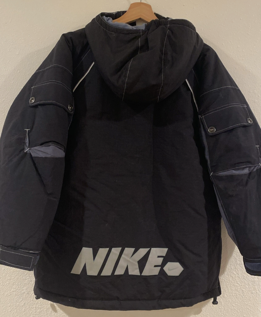 Vintage 90s Nike Big Nike Lettering Insulated Jacket L Black Snow Jacket  Y2K