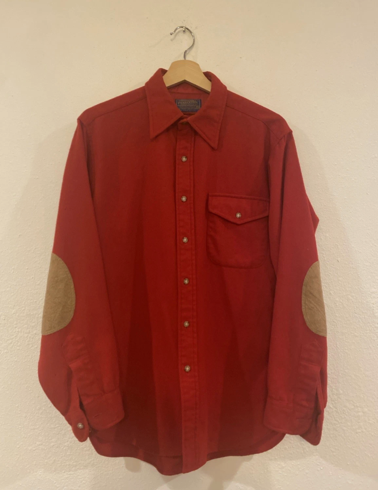 Vintage Pendleton Shirt Mens M Red Wool Elbow Patch Button Up Made USA 70s