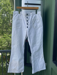 VTG White Wrangler Bell Bottom Wide Leg Flare Denim Sailor Trousers Pants 37x28