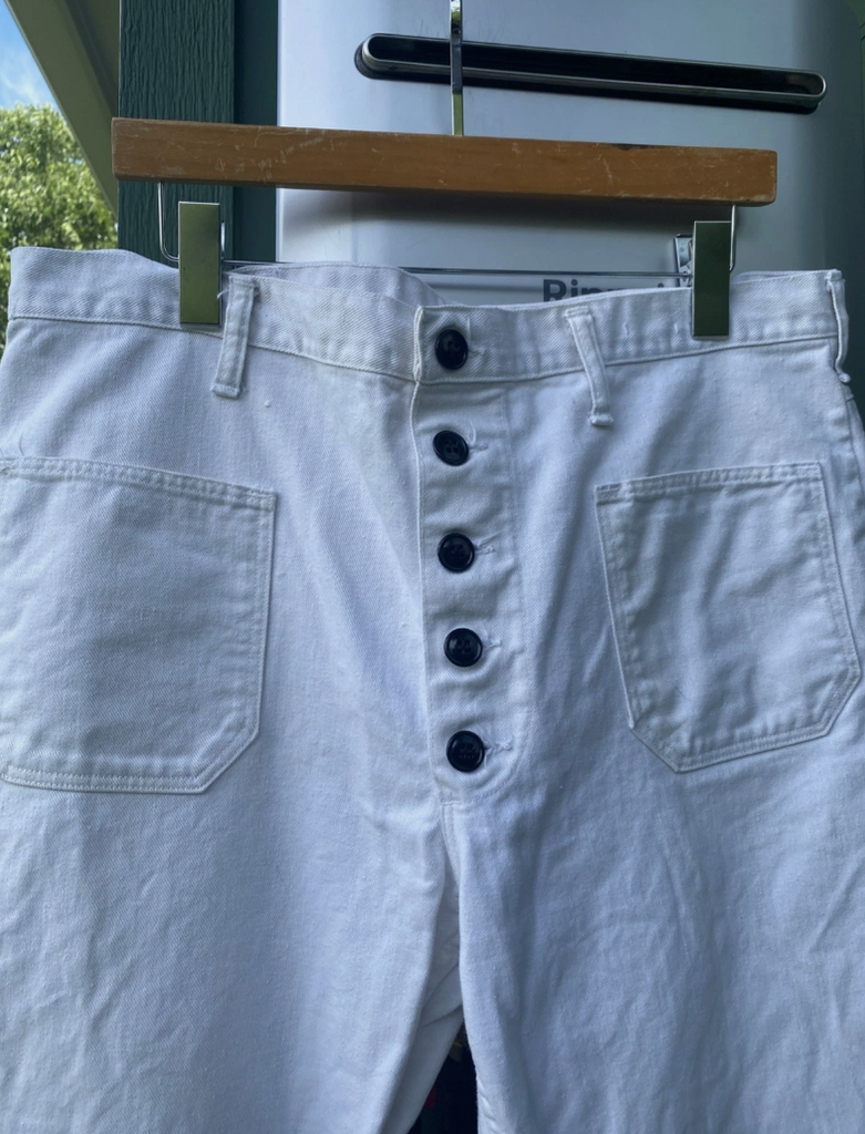 VTG White Wrangler Bell Bottom Wide Leg Flare Denim Sailor Trousers Pants 37x28