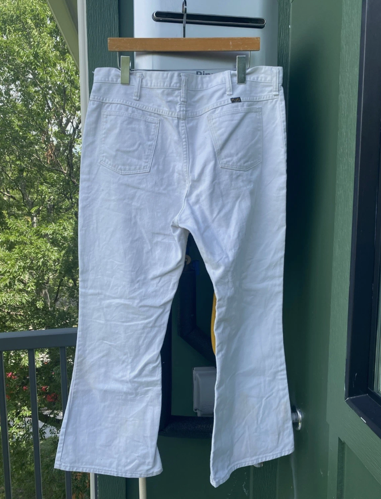 VTG White Wrangler Bell Bottom Wide Leg Flare Denim Sailor Trousers Pants 37x28