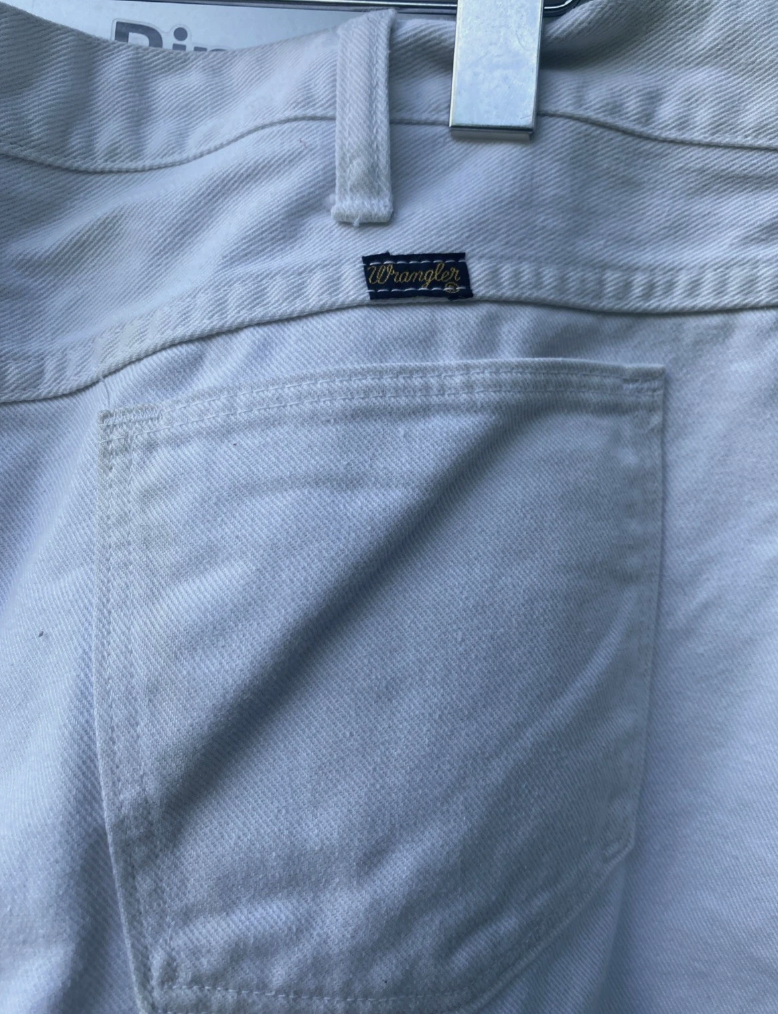 VTG White Wrangler Bell Bottom Wide Leg Flare Denim Sailor Trousers Pants 37x28