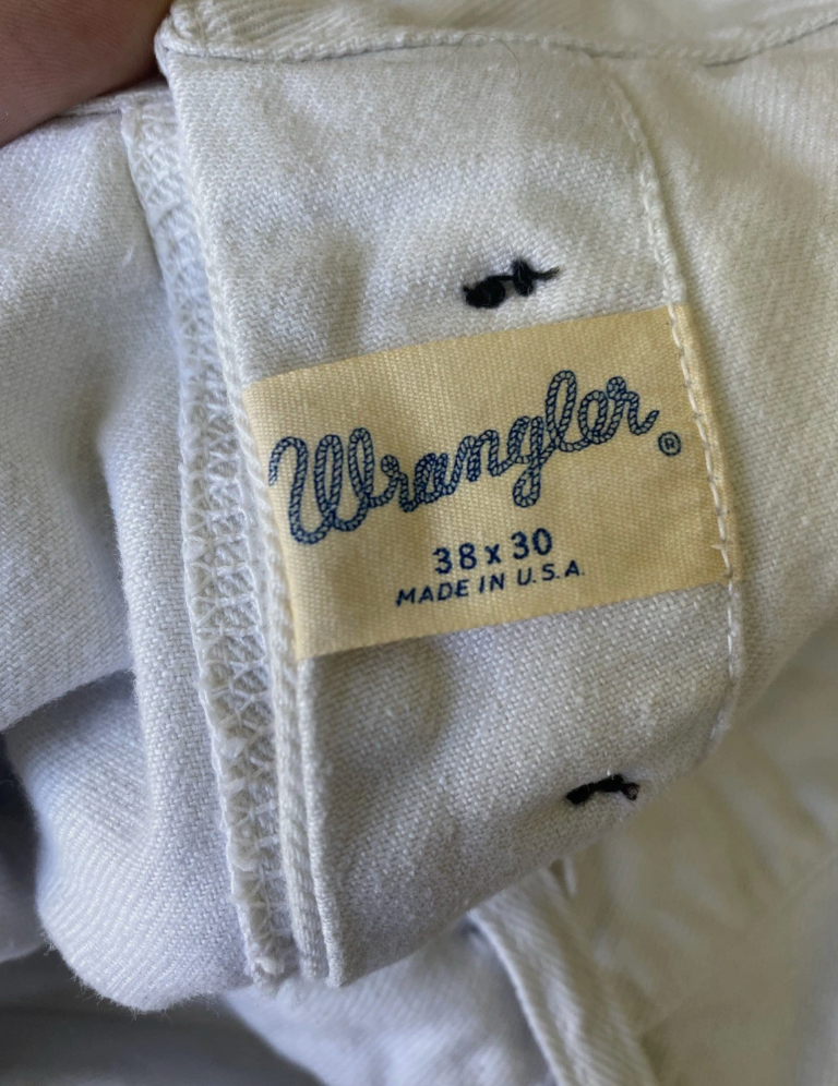 VTG White Wrangler Bell Bottom Wide Leg Flare Denim Sailor Trousers Pants 37x28