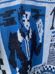 80s Vintage Katie Pop Blue White Newspaper Print Thick Pullover Sweater Sz M/L