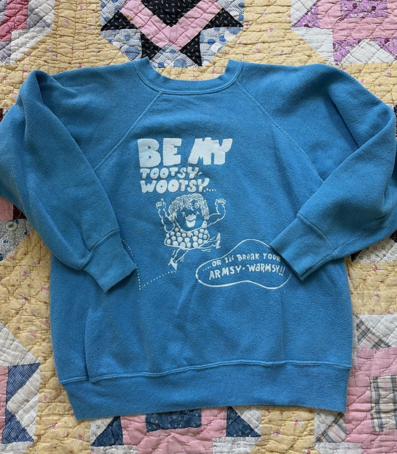 Vtg 60s Flock Funny Tootsy Wootsy Sweatshirt  Collegiate Sportswear 50s 60s