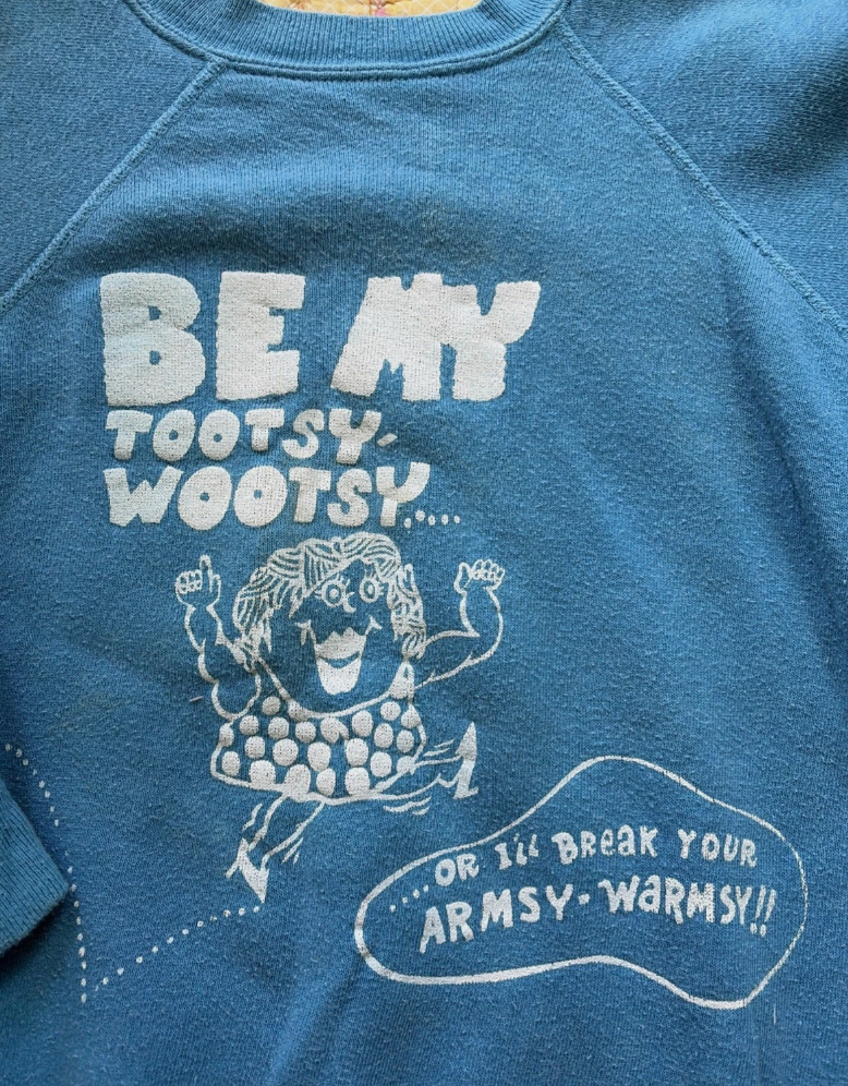 Vtg 60s Flock Funny Tootsy Wootsy Sweatshirt  Collegiate Sportswear 50s 60s