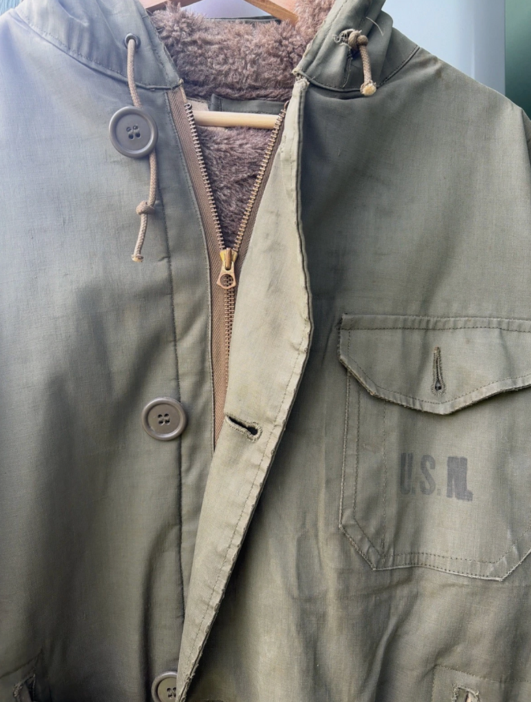 Vintage 40's WW2 Military Navy N1 Deck Parka Coat Men's Med 40 Alpaca Lined USN