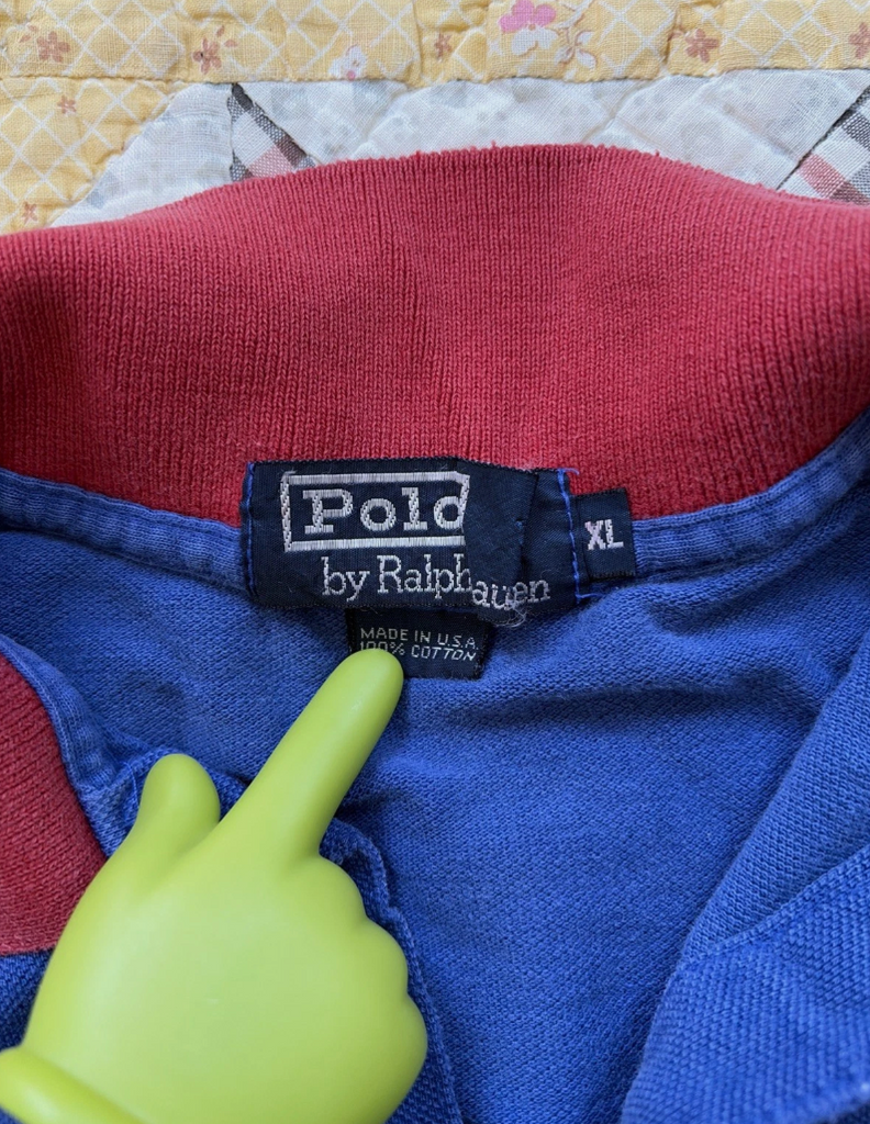 Rare Vintage RALPH LAUREN Made in USA Block Striped Polo Shirt 90s Pastel XL