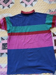 Rare Vintage RALPH LAUREN Made in USA Block Striped Polo Shirt 90s Pastel XL