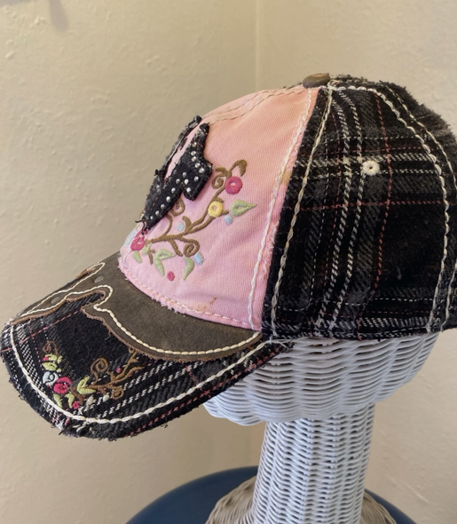 Y2K True Religion Distressed Pink & Plaid Adjustable Ball Cap Hat