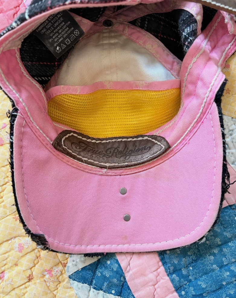 Y2K True Religion Distressed Pink & Plaid Adjustable Ball Cap Hat