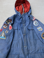 VTG Patchwork Sierra Jacket Mens Small Blue 60/40 Parka Hooded Made USA 70s
