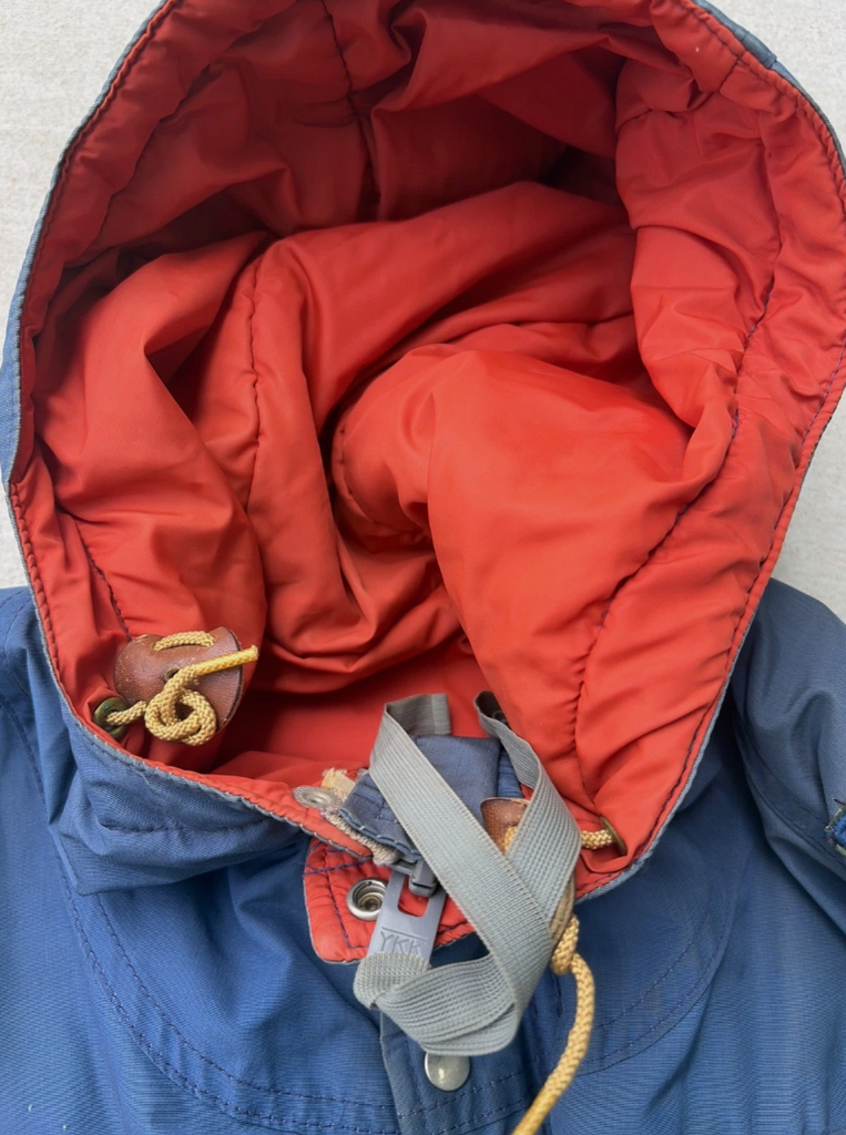 VTG Patchwork Sierra Jacket Mens Small Blue 60/40 Parka Hooded Made USA 70s
