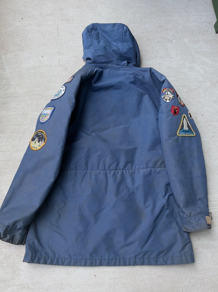 VTG Patchwork Sierra Jacket Mens Small Blue 60/40 Parka Hooded Made USA 70s