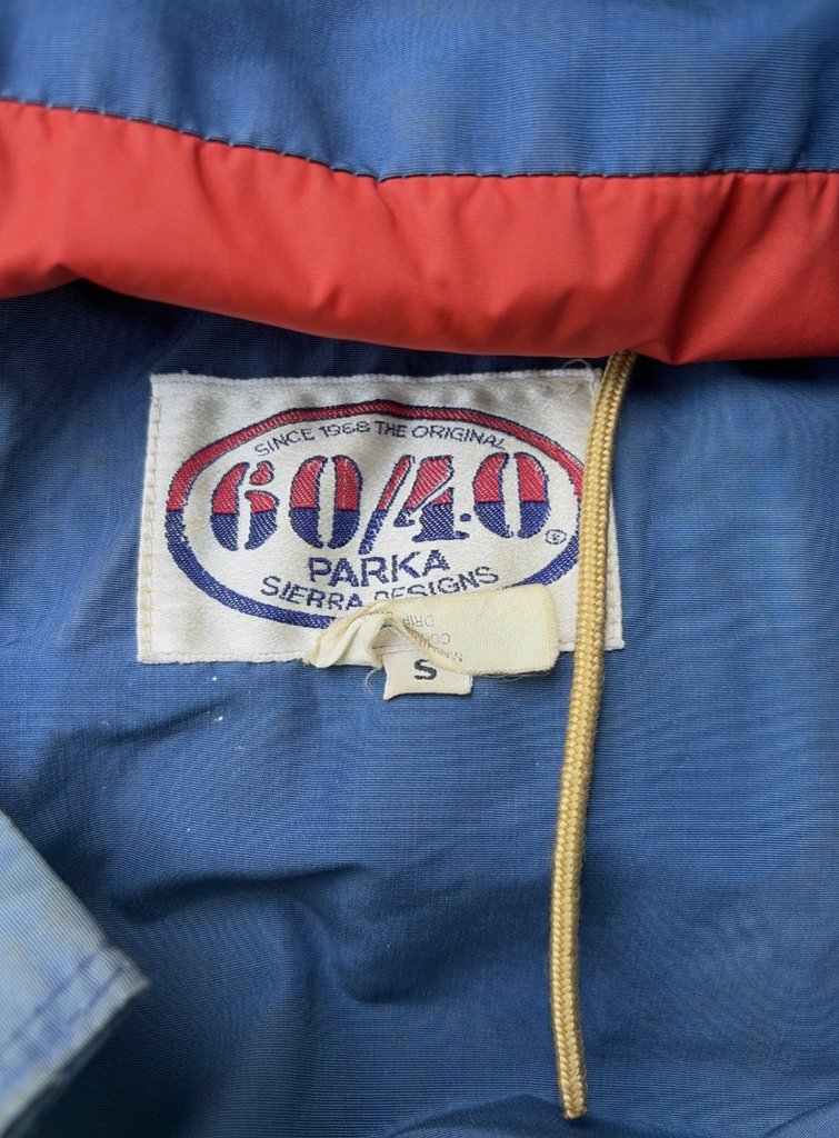 VTG Patchwork Sierra Jacket Mens Small Blue 60/40 Parka Hooded Made USA 70s