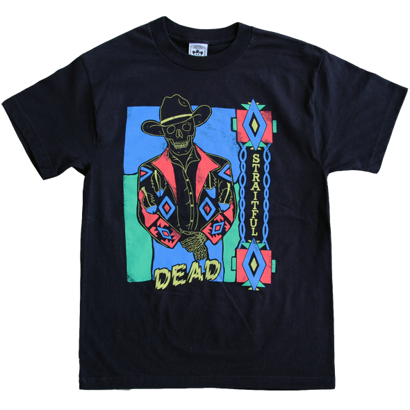 "Straitful Dead IV" by Vinyl Ranch is a 4 color design printed on a classic black tee.