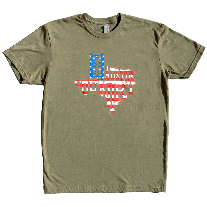 Keep Austin Country  - Red, White. & Blue TX Tee - Military Green