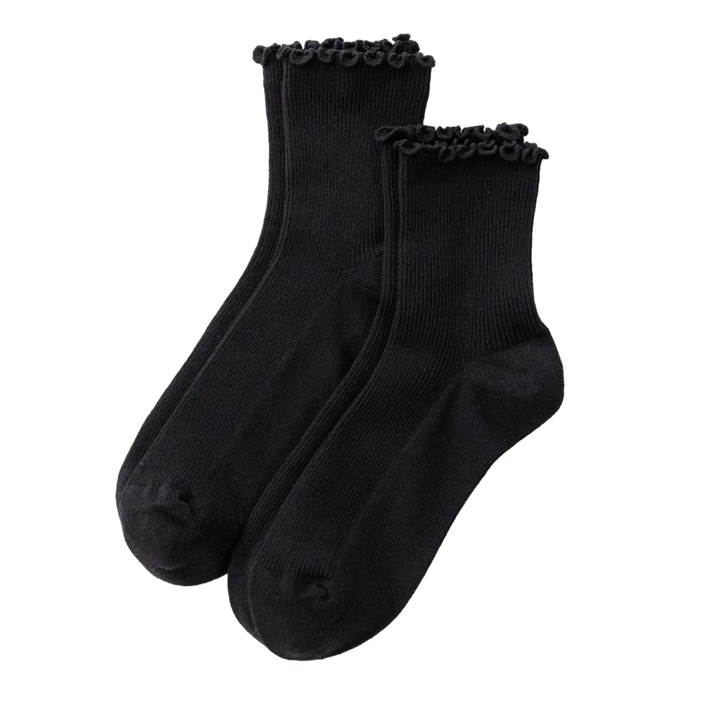 Baggu Lettuce Edge Sock Set of 2 Black