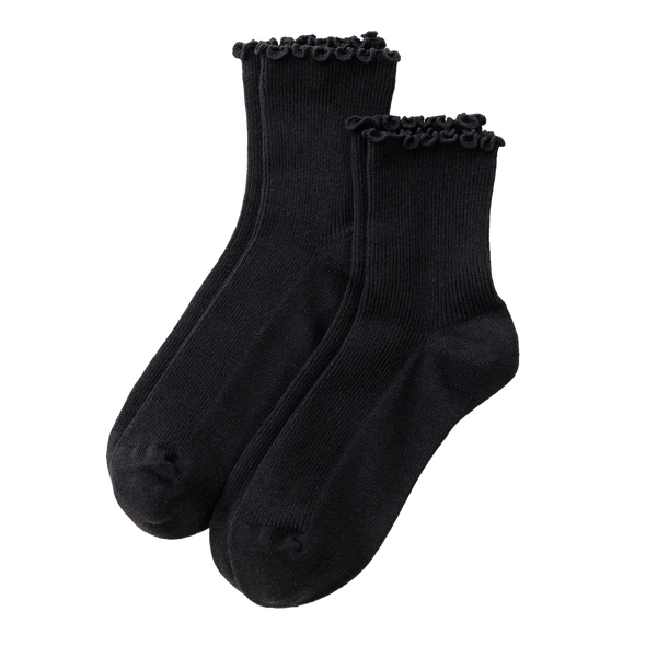 Baggu Lettuce Edge Sock Set of 2 Black