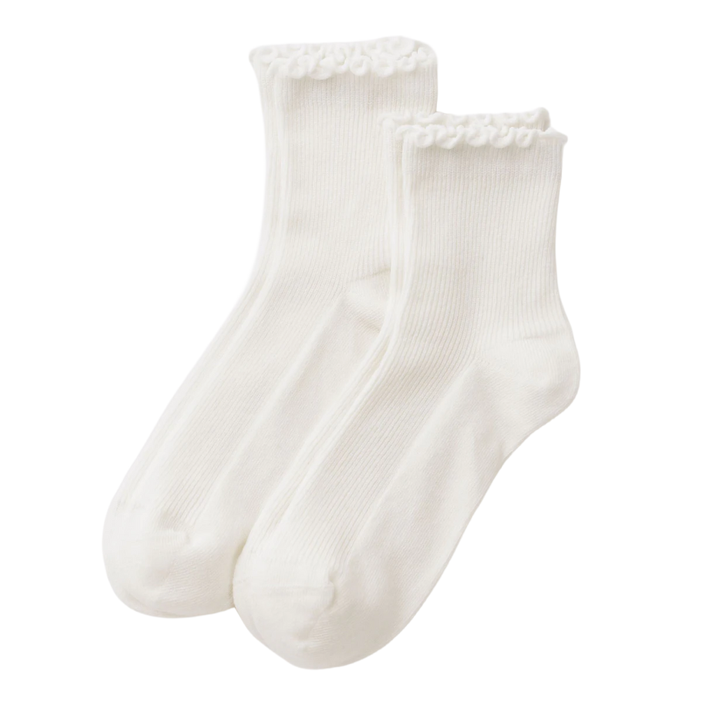 Baggu Lettuce Edge Sock Set of 2 White