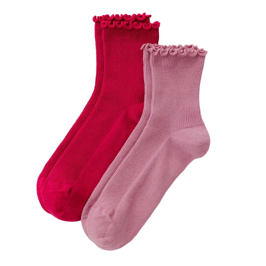 Baggu Lettuce Edge Sock Set of 2 Wild Plum & Cherry