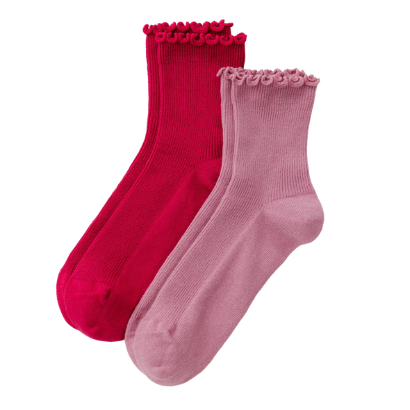 Baggu Lettuce Edge Sock Set of 2 Wild Plum & Cherry