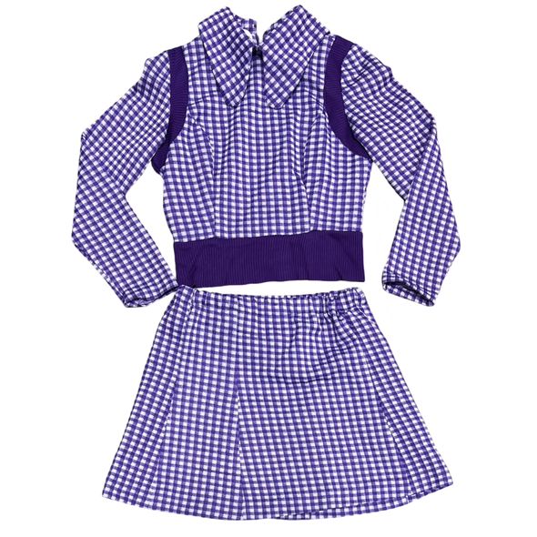 1970's Purple Gingham Poly 2 Piece Set