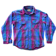 90's Purple & Blue Plaid Flannel Shirt (L)