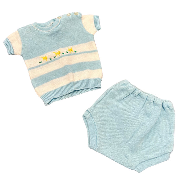 Vintage Kid's Embroidered Kitty Knit 2-Piece Set (0-3mo)