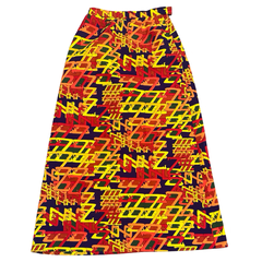 70's Barkcloth Zig-Zag Novelty Print Maxi Skirt (26)