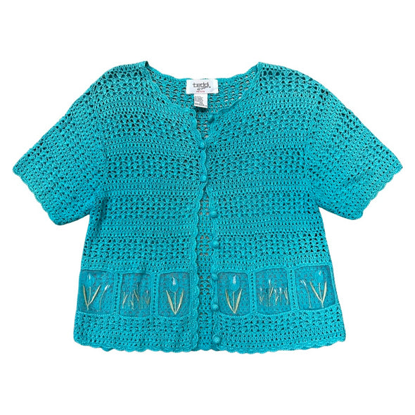 Vintage Pool Blue Mini Crochet Cardigan (M)