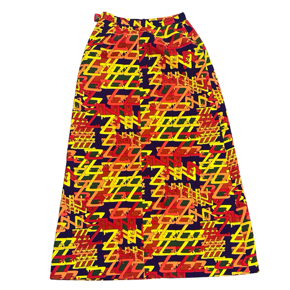 70's Barkcloth Zig-Zag Novelty Print Maxi Skirt (26)