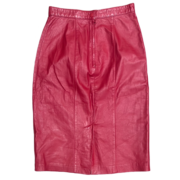 90's Red Leather Midi Skirt