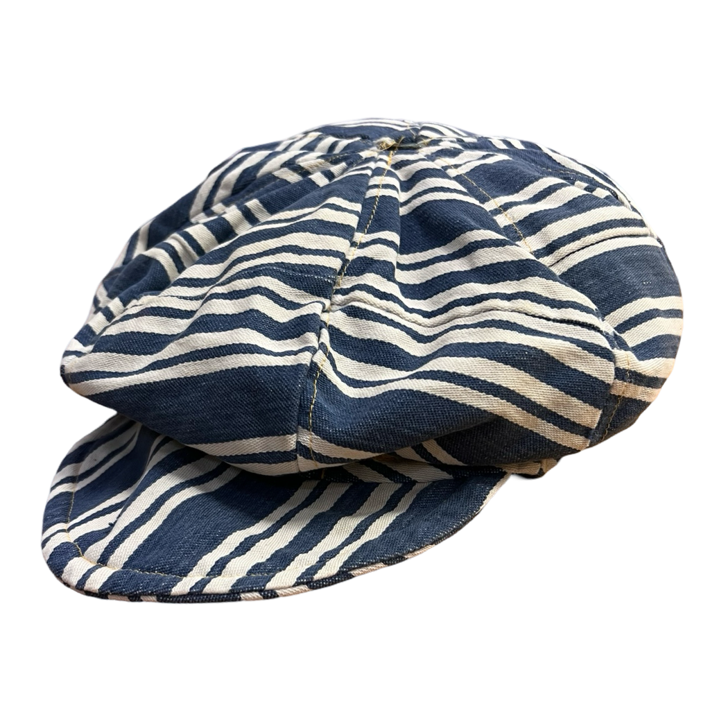 70's Blue & White Striped Conductor/Newsboy Hat (7-1/8)