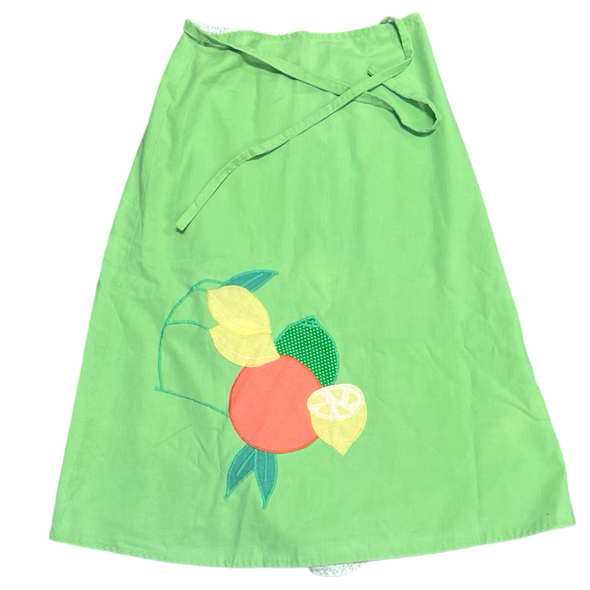 70's Reversible Citrus/ Polka Dot Adjustable Cotton Skirt (27-34)