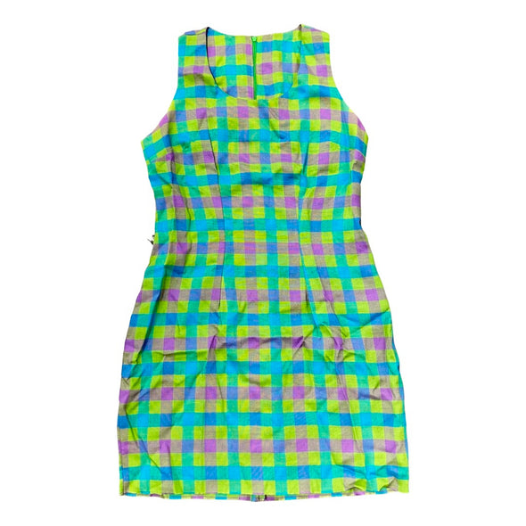 Vintage Plaid Linen Mini Dress (S)