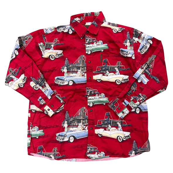 Vintage 90's Santa Classic Car Button Down Shirt (XL)