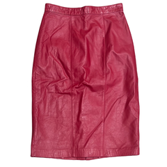 90's Red Leather Midi Skirt