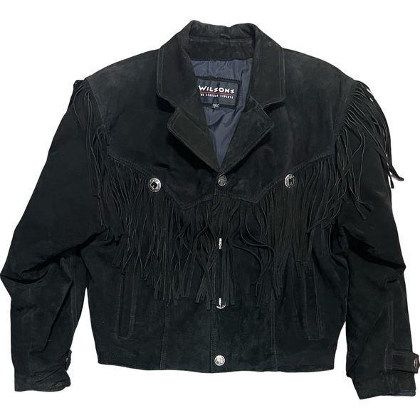 Vintage Wilson's Black Suede Southwestern Fringe Jacket (L)