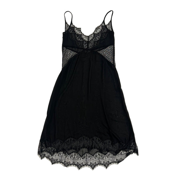 Vintage Sheer Black Lace Cutout Maxi Slip (M)