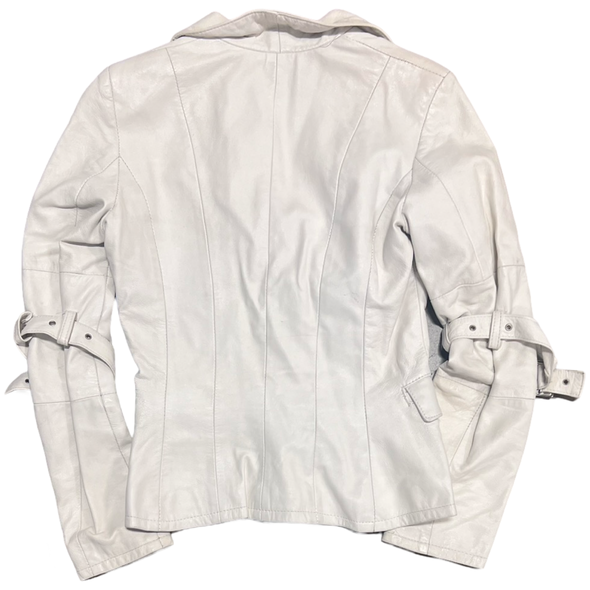 Y2K White Leather Jacket (S) AS-IS