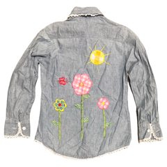 70's Embroidered Gingham Flower Patch Shirt