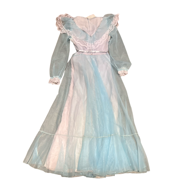 70's Sheer Powder Blue Gunne Sax Style Maxi Dress