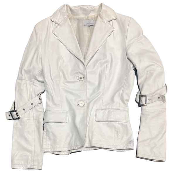 Y2K White Leather Jacket (S) AS-IS