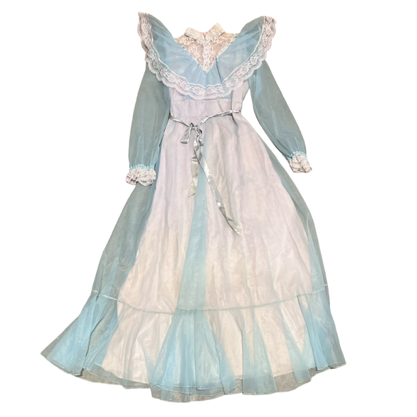 70's Sheer Powder Blue Gunne Sax Style Maxi Dress