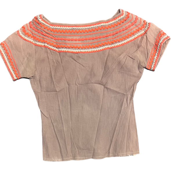 50's Cotton Taupe and Orange Zig-Zag Swing Top (S)